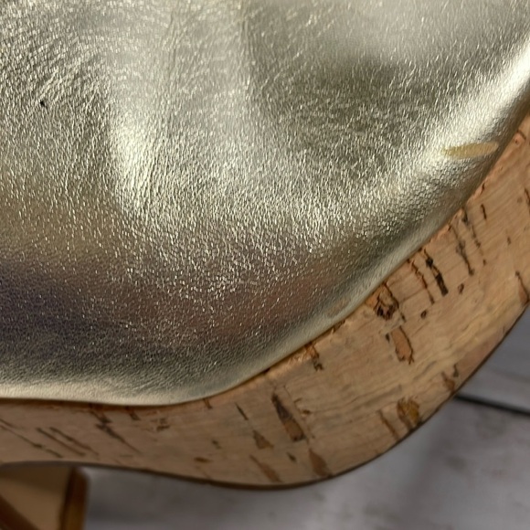 DEE KELLER gold Leather Cork Heel Wedge Platform Mule Sandals - Picture 10 of 14